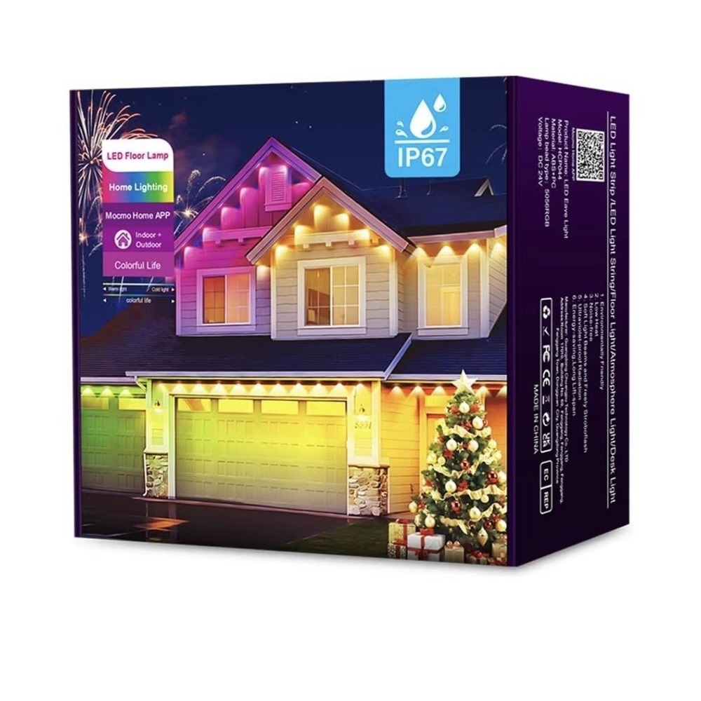 Smart WiFi LED Eaves Lights 49.2FT Outdoor RGB Light Strip IP67 Alexa Google
